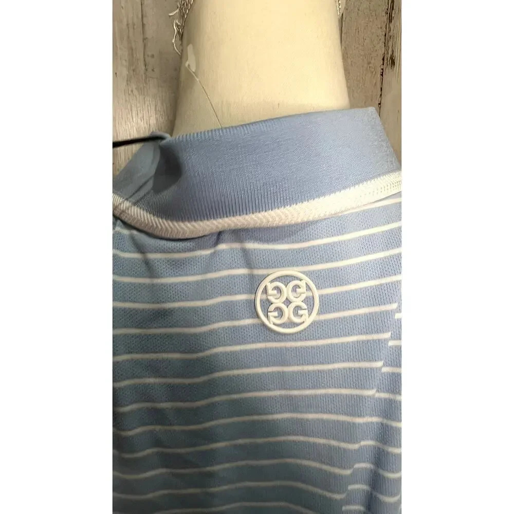 NWT G/Fore Men's Medium Blue &‎ White Stripes Short Sleeve Golf Polo Shirt - Picture 3 of 6